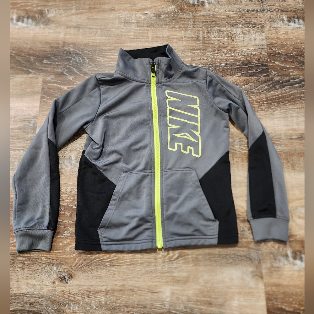 Nike Kids Zip Up Jacket Gray Black And Neon Green Size 4T/XS